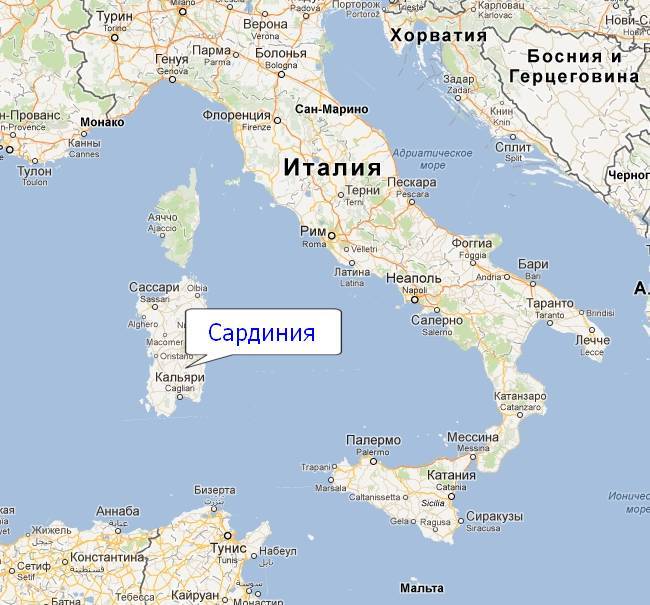 Остров Сардиния на карте
